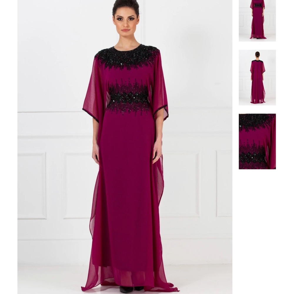Women's Magenta Beaded Kaftan Dress
